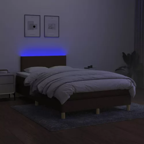  barna szövet rugós és LED-es ágy matraccal 120x190 cm