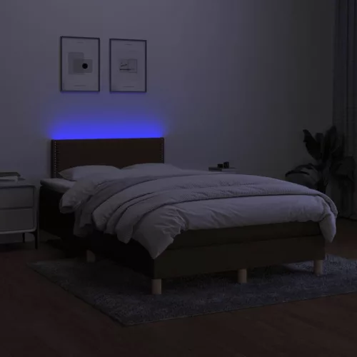  barna szövet rugós és LED-es ágy matraccal 120x190 cm
