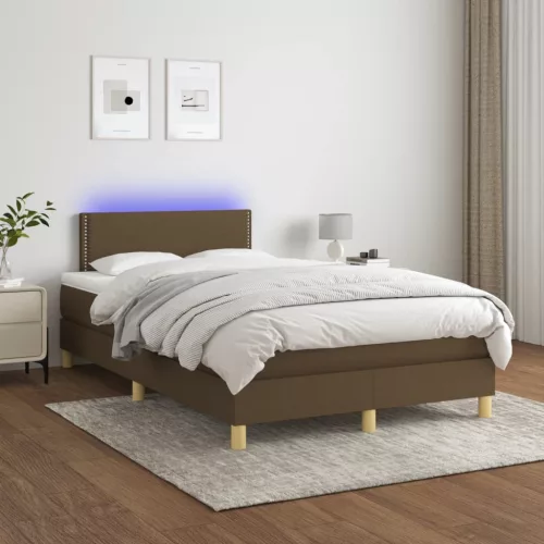  barna szövet rugós és LED-es ágy matraccal 120x190 cm