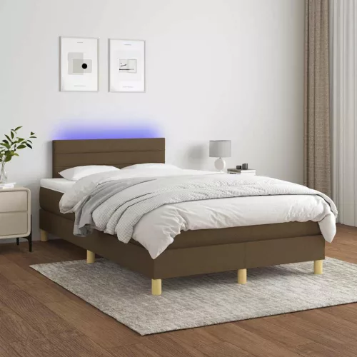  barna szövet rugós és LED-es ágy matraccal 120x190 cm