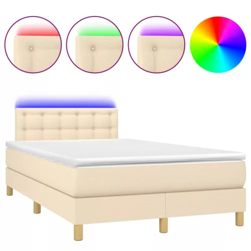  krémszínű szövet rugós és LED-es ágy matraccal 120x190cm