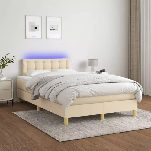  krémszínű szövet rugós és LED-es ágy matraccal 120x190cm