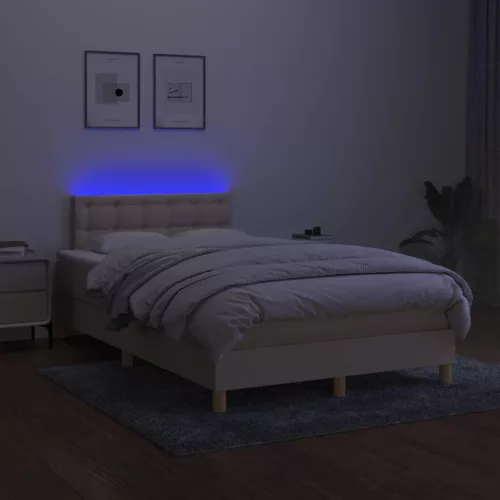  krémszínű szövet rugós és LED-es ágy matraccal 120x190cm
