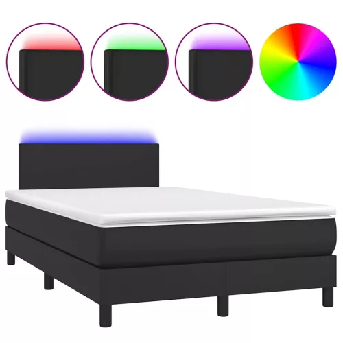  fekete műbőr rugós és LED-es ágy matraccal 120x190 cm
