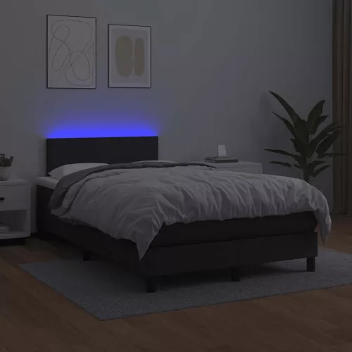  fekete műbőr rugós és LED-es ágy matraccal 120x190 cm