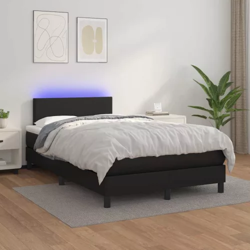  fekete műbőr rugós és LED-es ágy matraccal 120x190 cm