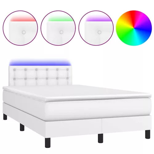  fehér műbőr rugós és LED-es ágy matraccal 120x190 cm