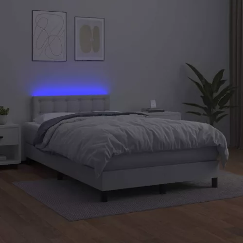  fehér műbőr rugós és LED-es ágy matraccal 120x190 cm