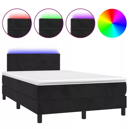  fekete bársony rugós és LED-es ágy matraccal 120x190 cm