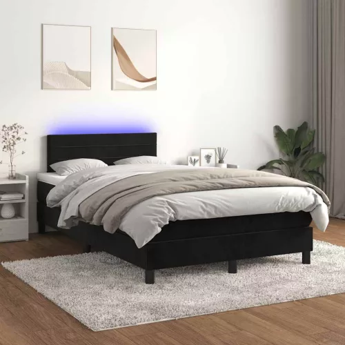  fekete bársony rugós és LED-es ágy matraccal 120x190 cm