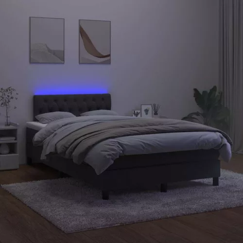  fekete bársony rugós és LED-es ágy matraccal 120x190 cm