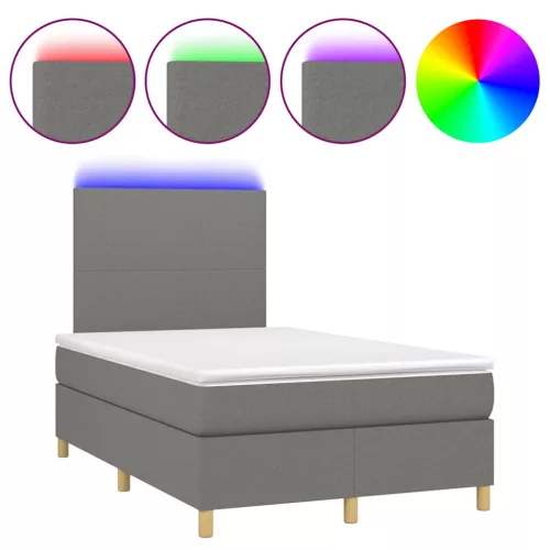 sötétszürke szövet rugós és LED-es ágy matraccal 120x190 cm