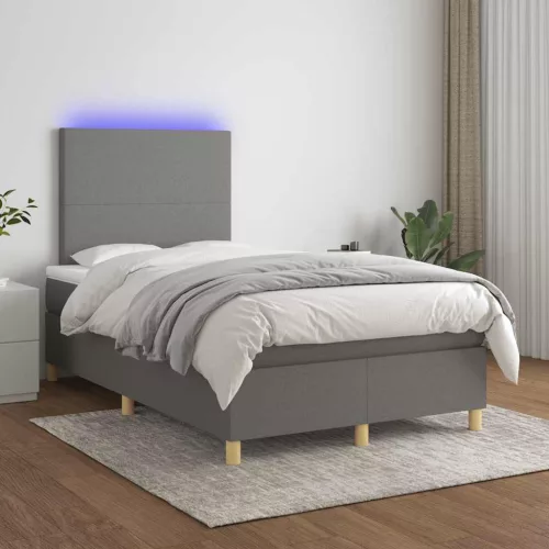  sötétszürke szövet rugós és LED-es ágy matraccal 120x190 cm