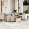  8 részes bézs polyrattan kerti ülőgarnitúra párnával