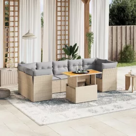  8 részes bézs polyrattan kerti ülőgarnitúra párnával