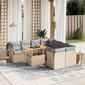    9 részes bézs polyrattan kerti ülőgarnitúra párnákkal