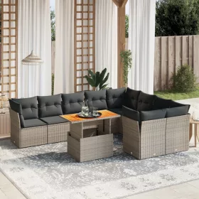    10 részes szürke polyrattan kerti ülőgarnitúra párnákkal