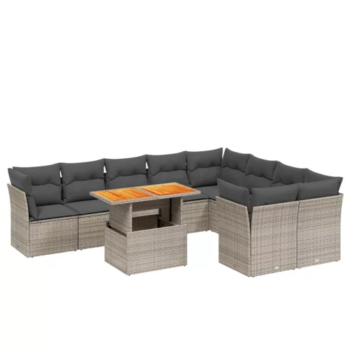  10 részes szürke polyrattan kerti ülőgarnitúra párnákkal