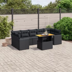    8 részes fekete polyrattan kerti ülőgarnitúra párnákkal