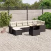  8 részes fekete polyrattan kerti ülőgarnitúra párnákkal