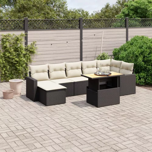  8 részes fekete polyrattan kerti ülőgarnitúra párnákkal