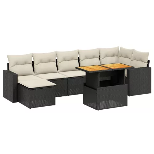  8 részes fekete polyrattan kerti ülőgarnitúra párnákkal