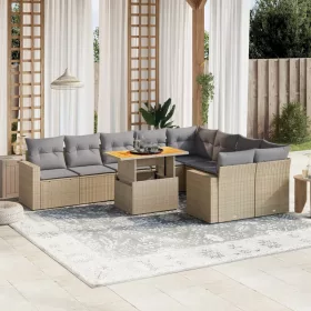   10 részes bézs polyrattan kerti ülőgarnitúra párnával