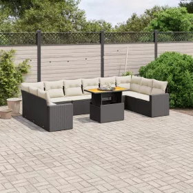    11 részes fekete polyrattan kerti ülőgarnitúra párnákkal