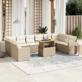    11 részes bézs polyrattan kerti ülőgarnitúra párnákkal