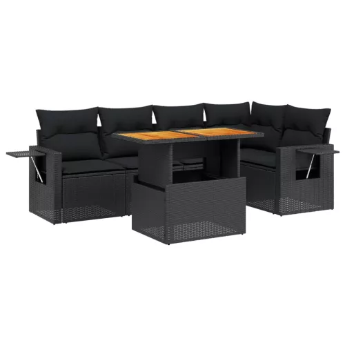  6 részes fekete polyrattan kerti ülőgarnitúra párnákkal
