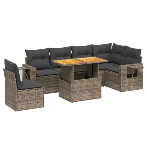  7 részes szürke polyrattan kerti ülőgarnitúra párnákkal