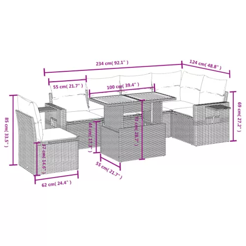  7 részes szürke polyrattan kerti ülőgarnitúra párnákkal