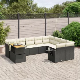    10 részes fekete polyrattan kerti ülőgarnitúra párnákkal