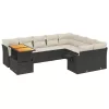  10 részes fekete polyrattan kerti ülőgarnitúra párnákkal