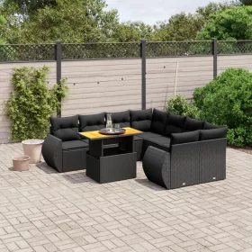    9 részes fekete polyrattan kerti ülőgarnitúra párnákkal