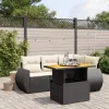 5 részes fekete polyrattan kerti kanapészett párnákkal