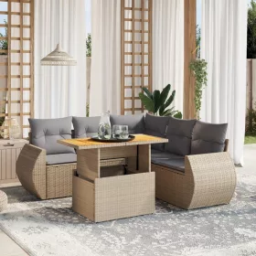  6 részes bézs polyrattan kerti ülőgarnitúra párnával