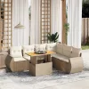  7 részes bézs polyrattan kerti ülőgarnitúra párnákkal