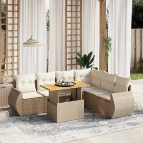    7 részes bézs polyrattan kerti ülőgarnitúra párnákkal