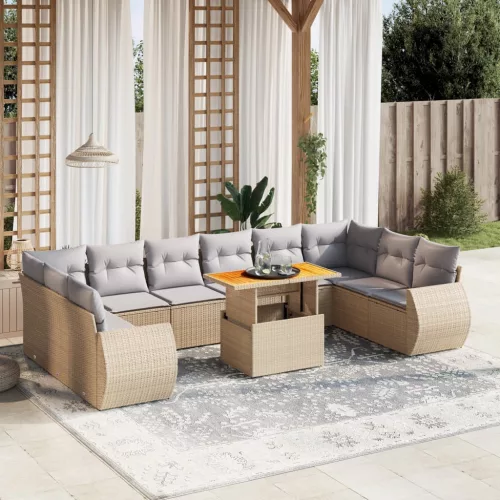 11 részes bézs polyrattan kerti ülőgarnitúra párnákkal