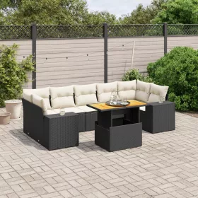    8 részes fekete polyrattan kerti ülőgarnitúra párnákkal