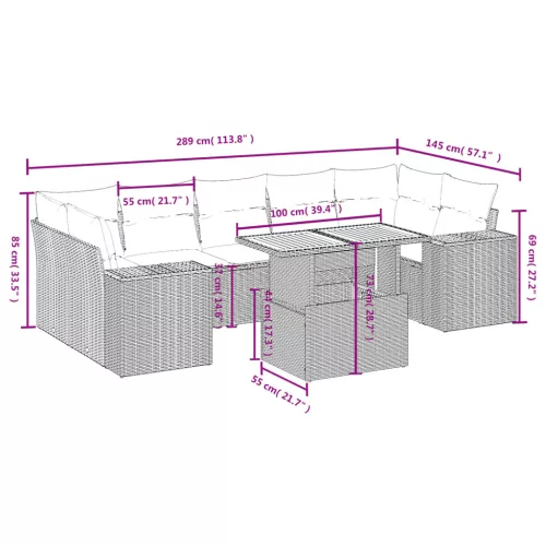  8 részes fekete polyrattan kerti ülőgarnitúra párnákkal