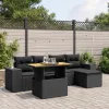  6 részes fekete polyrattan kerti ülőgarnitúra párnákkal