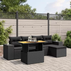    6 részes fekete polyrattan kerti ülőgarnitúra párnákkal