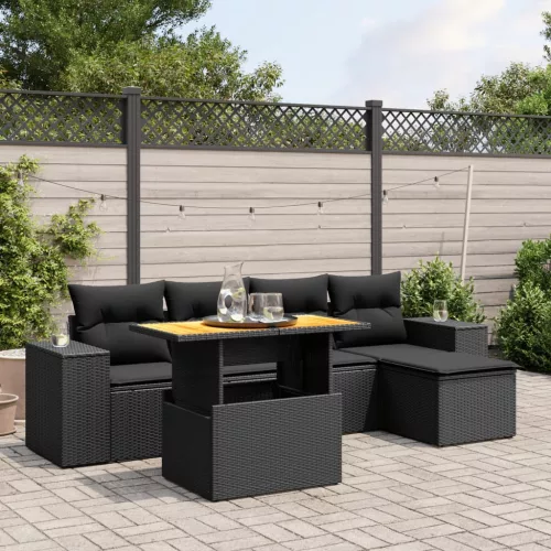  6 részes fekete polyrattan kerti ülőgarnitúra párnákkal