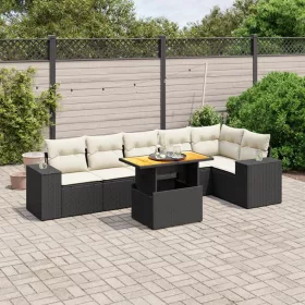    7 részes fekete polyrattan kerti ülőgarnitúra párnával