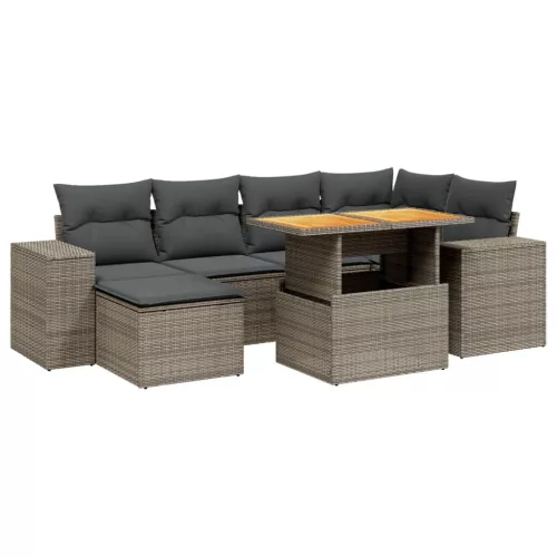  7 részes szürke polyrattan kerti ülőgarnitúra párnákkal