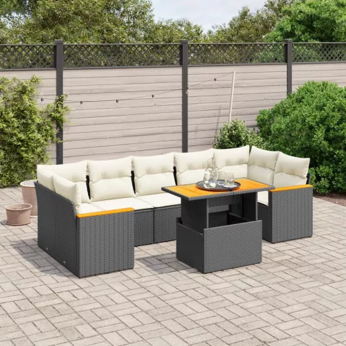  8 részes fekete polyrattan kerti ülőgarnitúra párnákkal