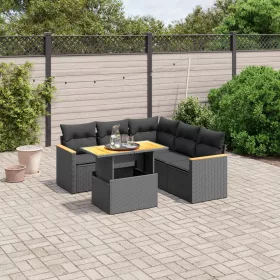   6 részes fekete polyrattan kerti ülőgarnitúra párnákkal