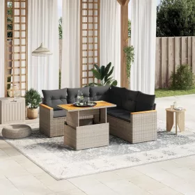    6 részes szürke polyrattan kerti ülőgarnitúra párnákkal